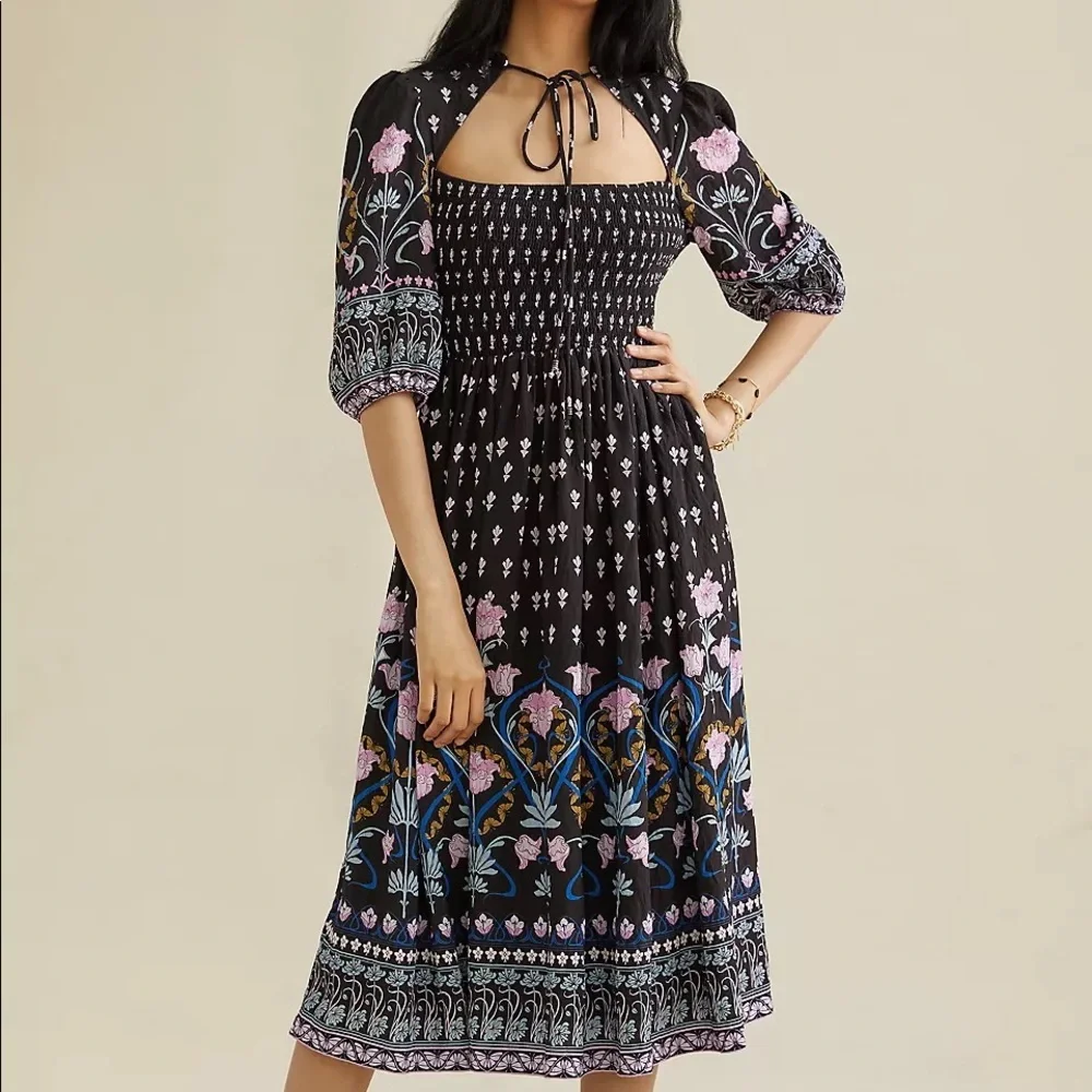 NEW Anthropologie Dasha Smocked MIDI Dress Floral Z394-8